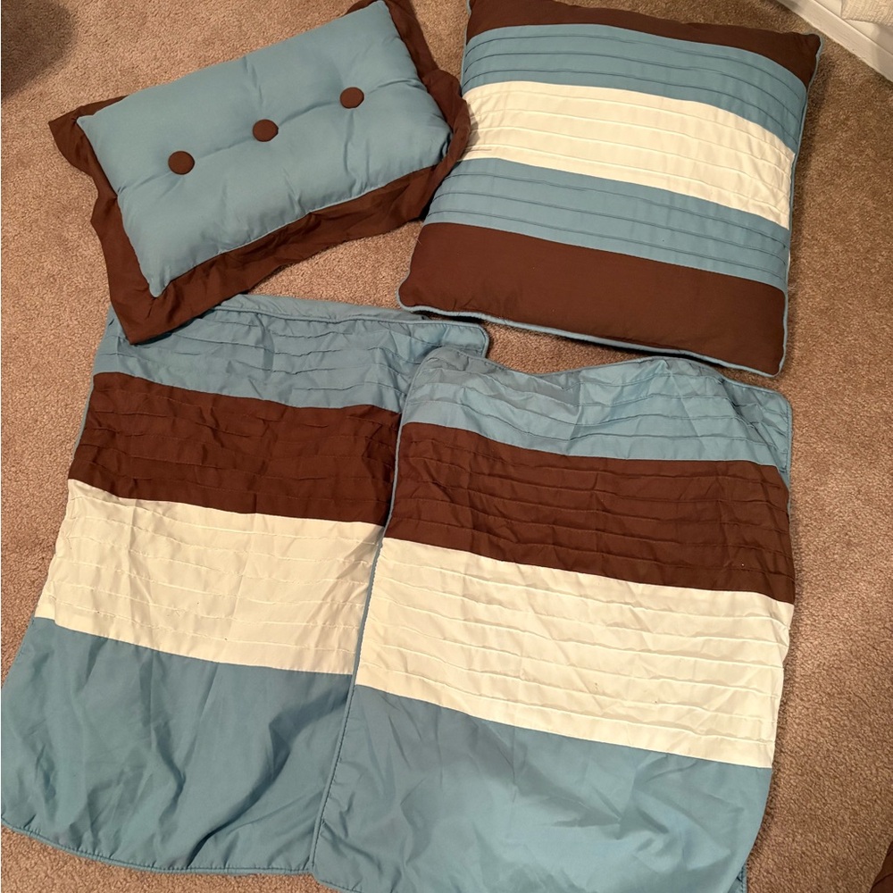 Blue and Brown Striped Duvet Cover Set